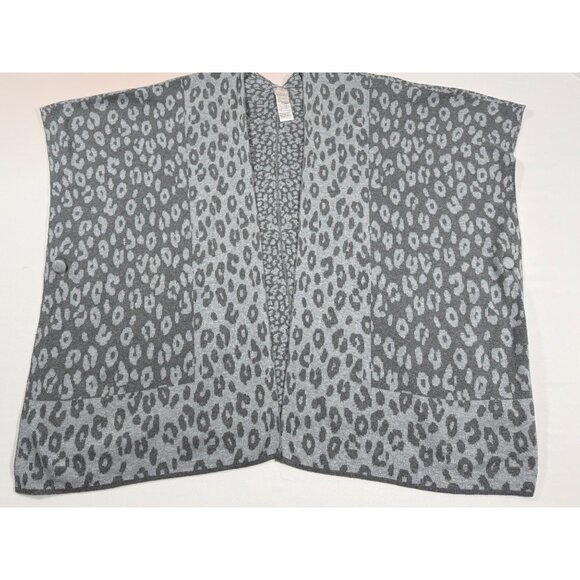 Chico’s Gray Leopard Print Open Front Vest Lightweight L Draped Kimono Topper - Picture 4 of 11